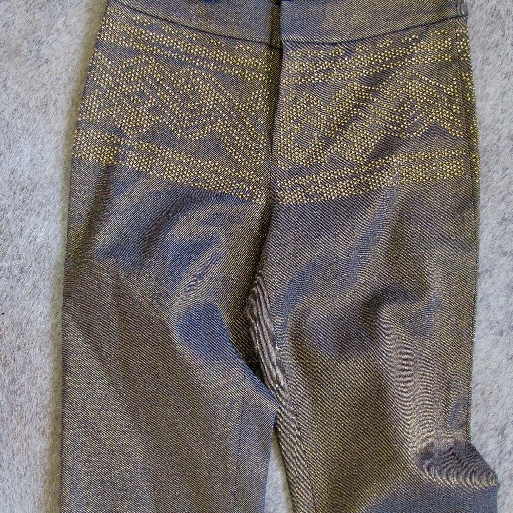 NWOT- FERRE JEAN- Trouser size 26- Metallic fabric w/ gold studs
